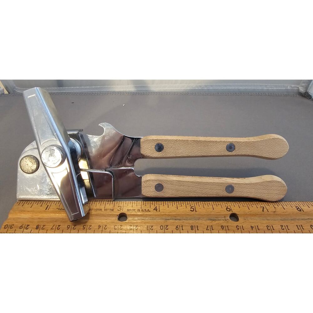 Vintage Swing-A-Way No. 9 Can Opener Bottle Wood Grips Manual 7-1/2” USA Away - Picture 10 of 10